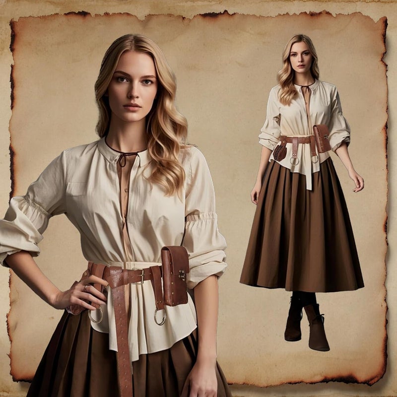 bcehyaa Store Renaissance Belt Pouch Medieval Viking Pirate Leather Bag Potion Bottle Set Skirt Hike Halloween Cosplay Costume Accessorie (Brown, Belt Pouch) - Image 3